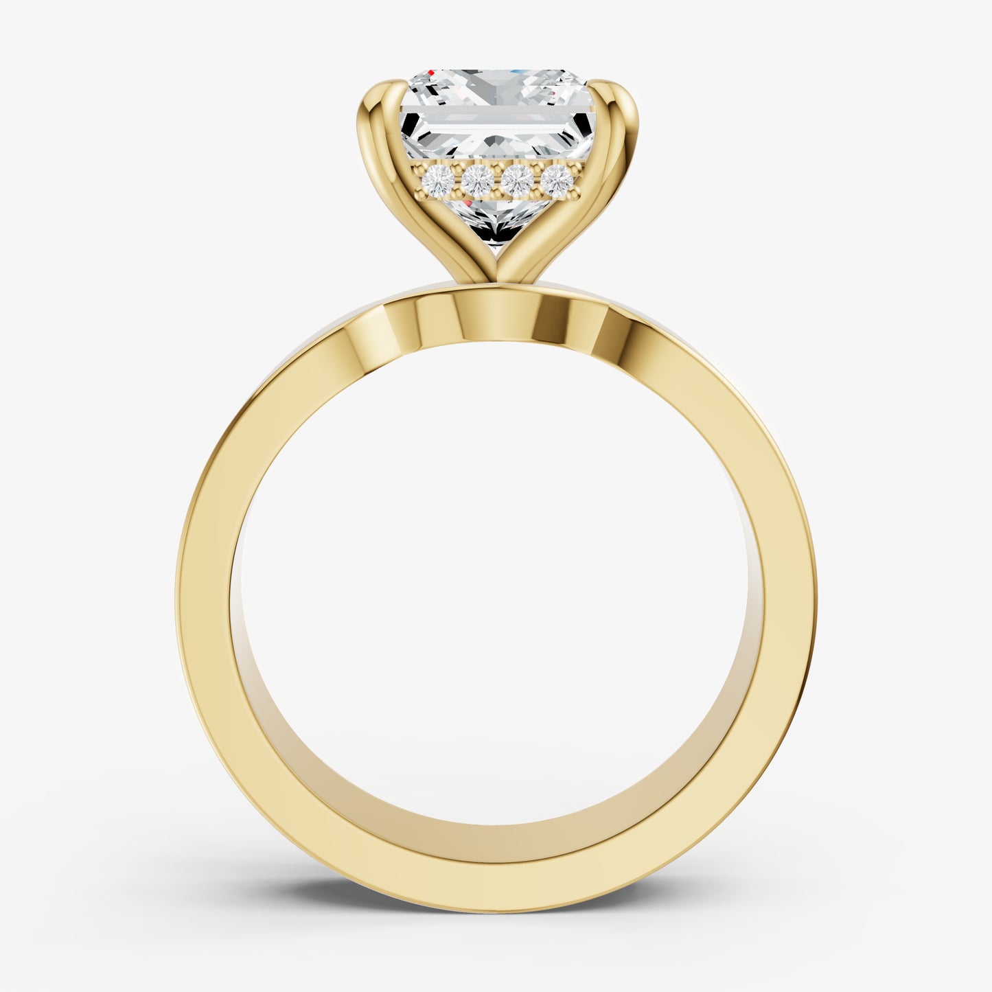 Princess Flat Profile Solitaire Engagement Ring with Hidden Halo