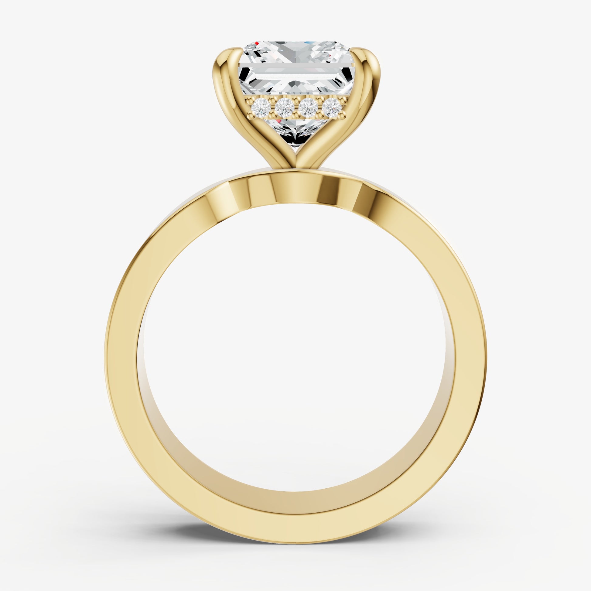 Princess Flat Profile Solitaire Engagement Ring with Hidden Halo