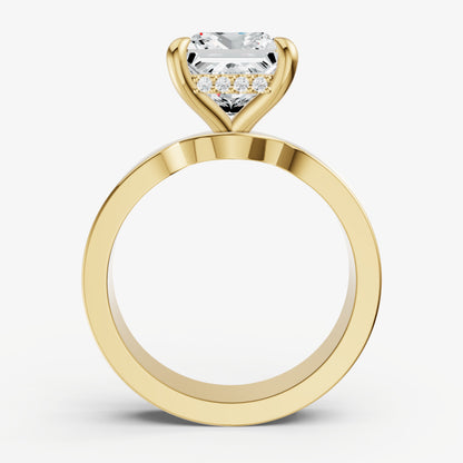 Princess Flat Profile Solitaire Engagement Ring with Hidden Halo