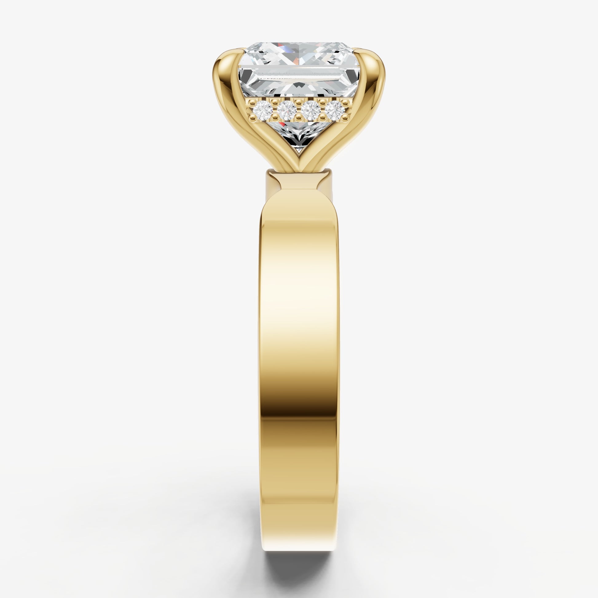 Princess Flat Profile Solitaire Engagement Ring with Hidden Halo