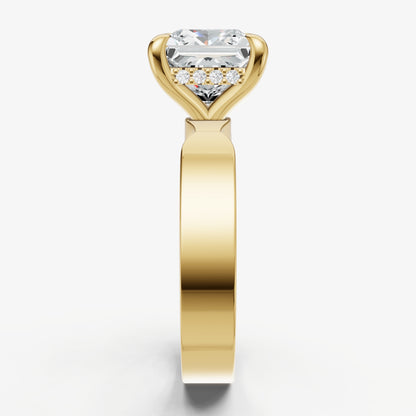 Princess Flat Profile Solitaire Engagement Ring with Hidden Halo