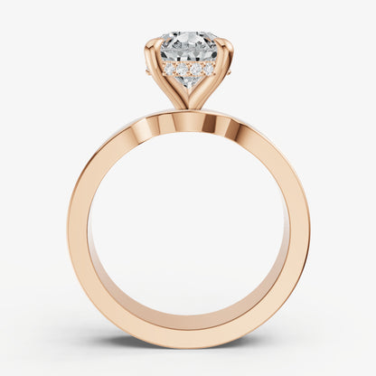 Pear Flat Profile Solitaire Engagement Ring with Hidden Halo