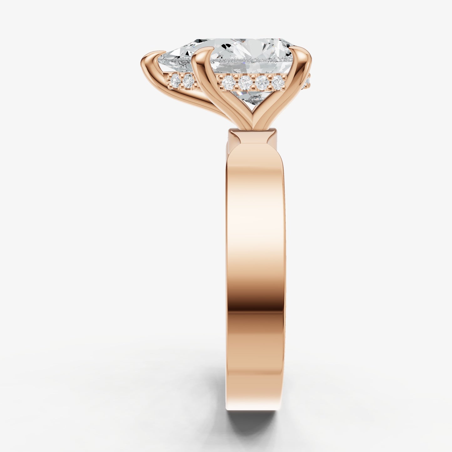 Pear Flat Profile Solitaire Engagement Ring with Hidden Halo