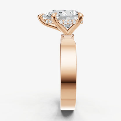 Pear Flat Profile Solitaire Engagement Ring with Hidden Halo