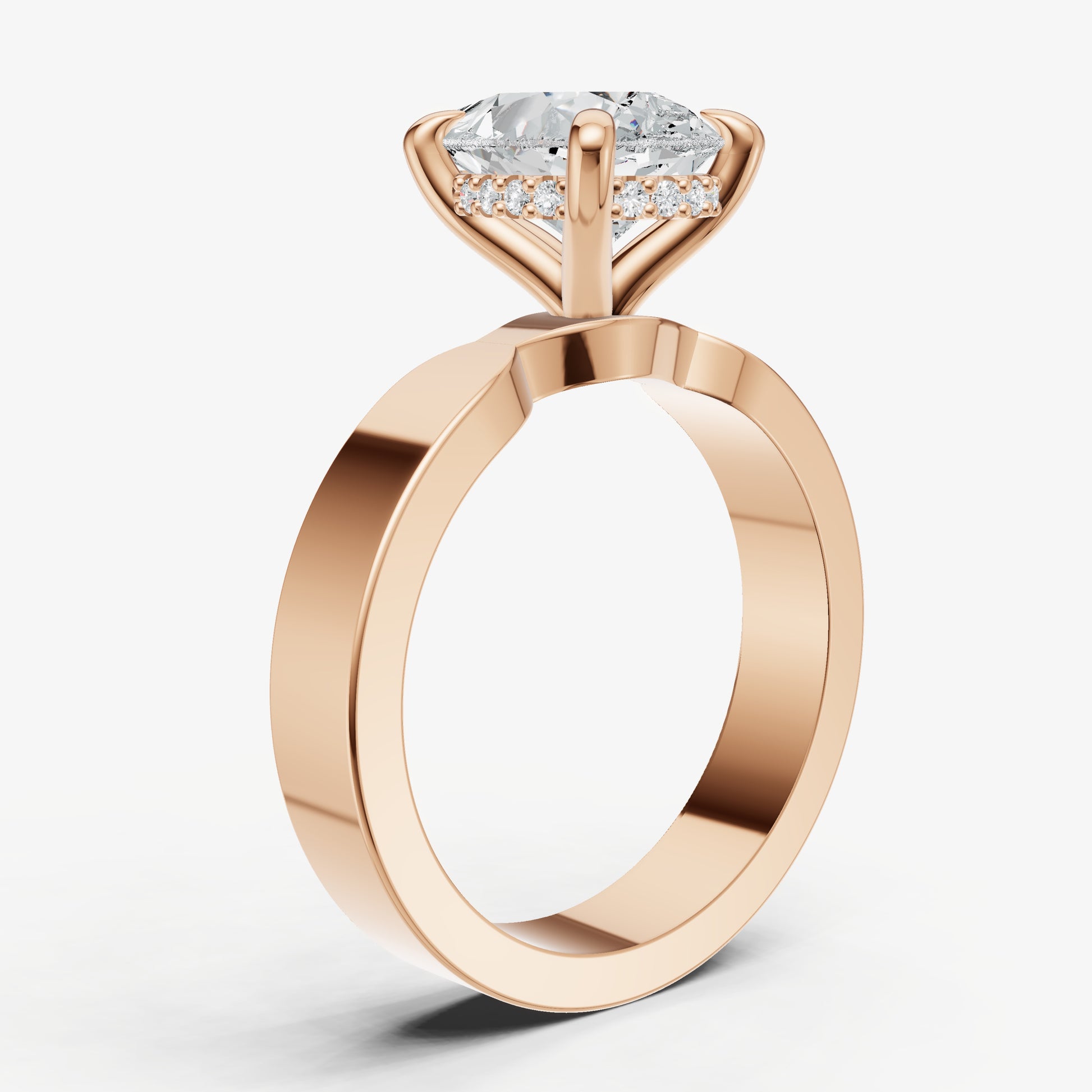 Pear Flat Profile Solitaire Engagement Ring with Hidden Halo