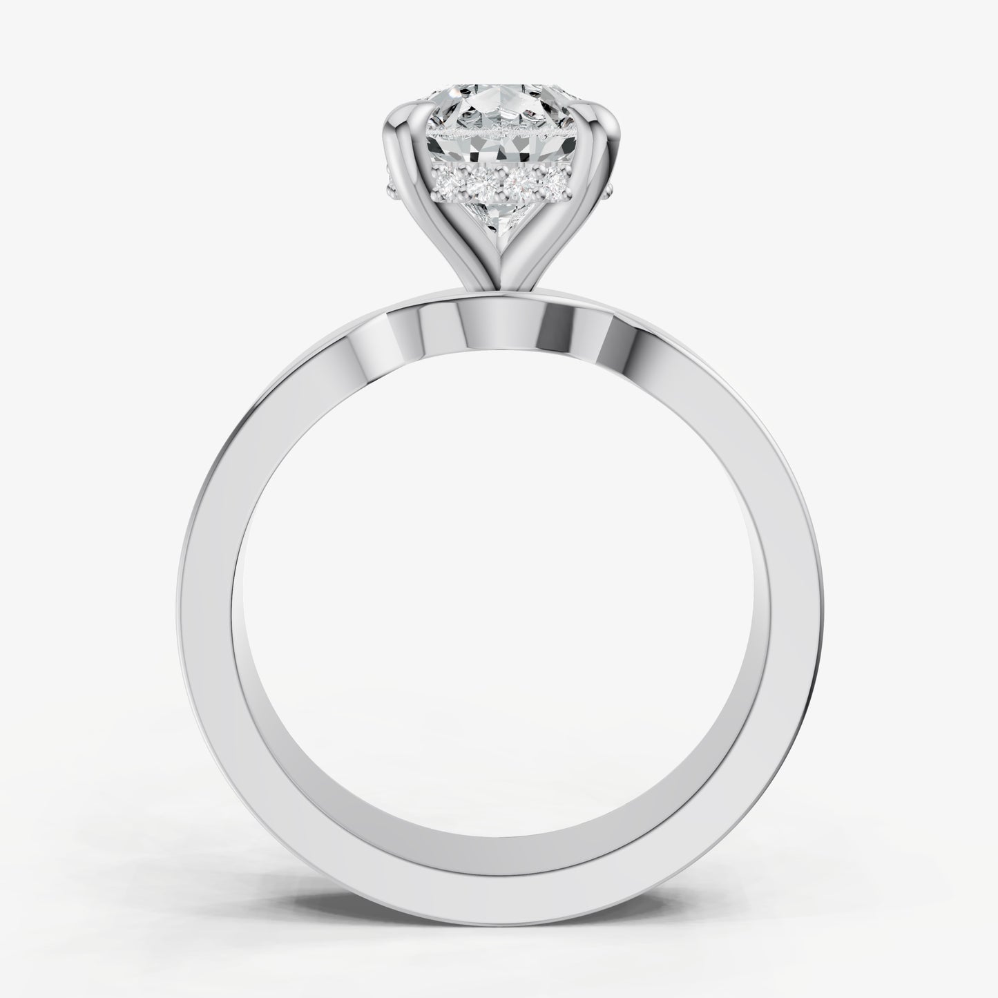 Pear Flat Profile Solitaire Engagement Ring with Hidden Halo