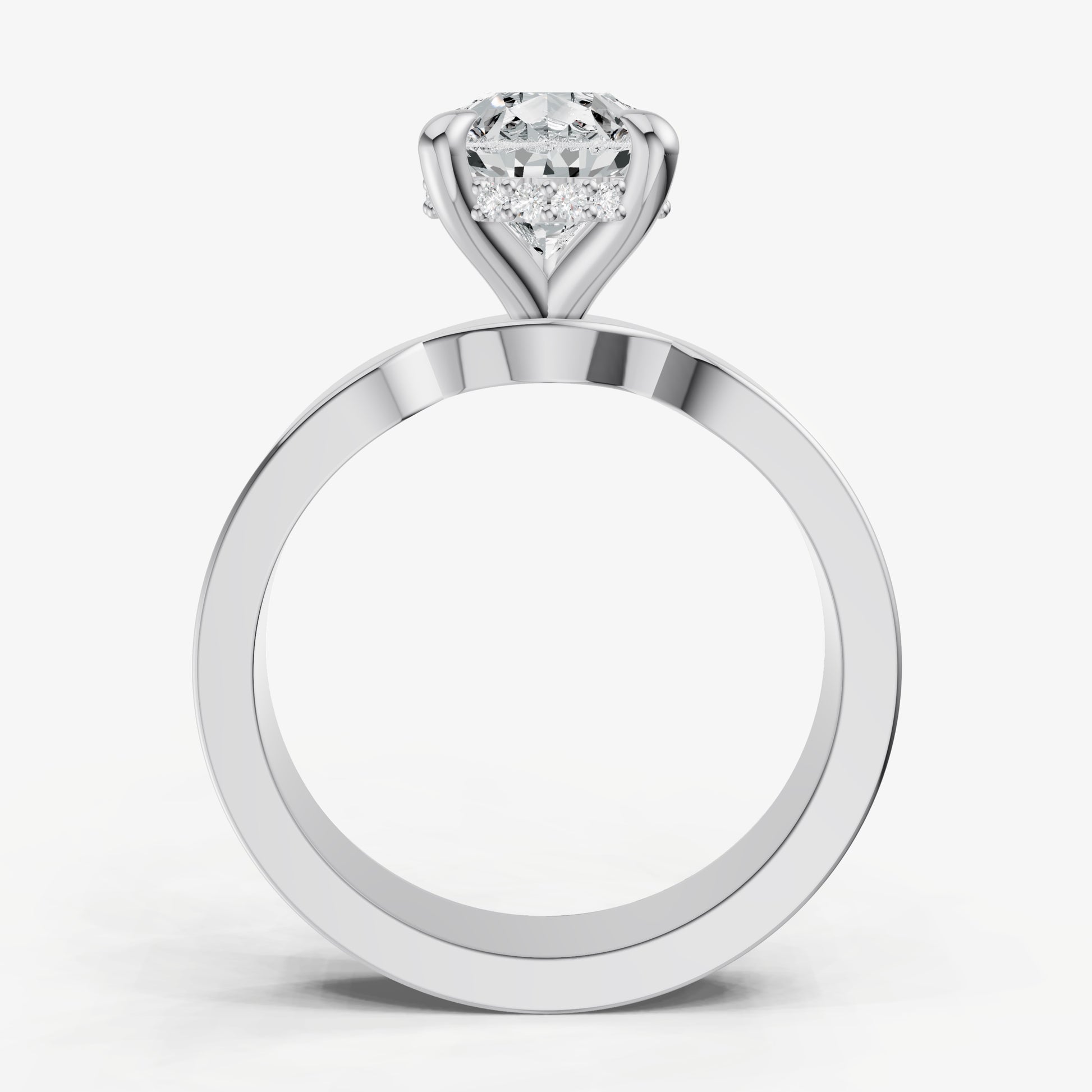 Pear Flat Profile Solitaire Engagement Ring with Hidden Halo