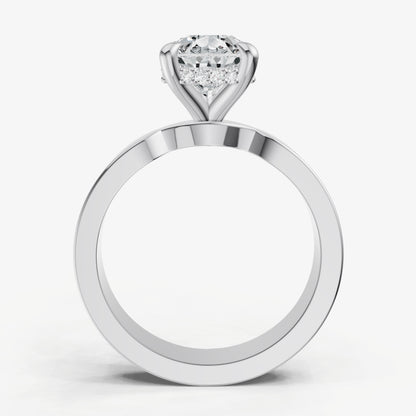 Pear Flat Profile Solitaire Engagement Ring with Hidden Halo