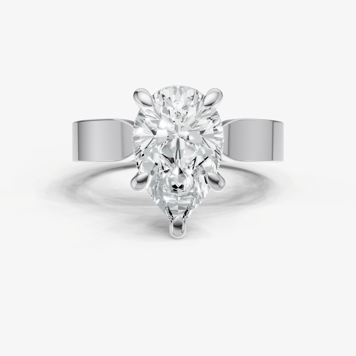 Pear Flat Profile Solitaire Engagement Ring with Hidden Halo