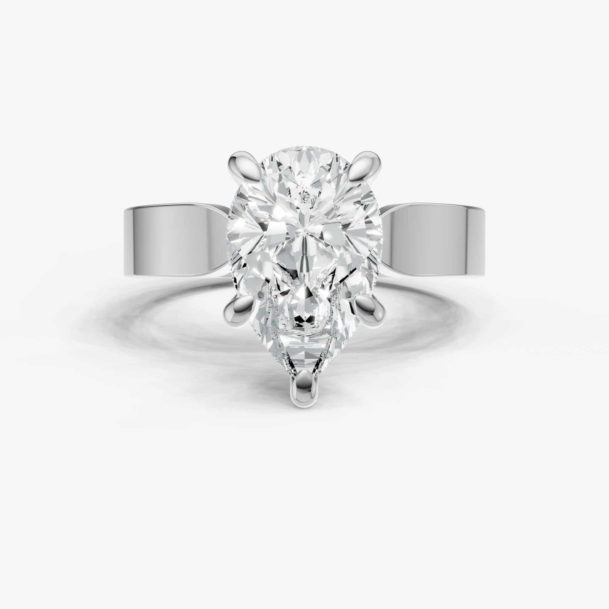 Pear Flat Profile Solitaire Engagement Ring with Hidden Halo