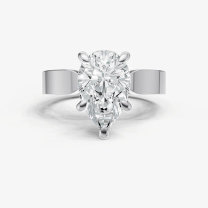 Pear Flat Profile Solitaire Engagement Ring with Hidden Halo