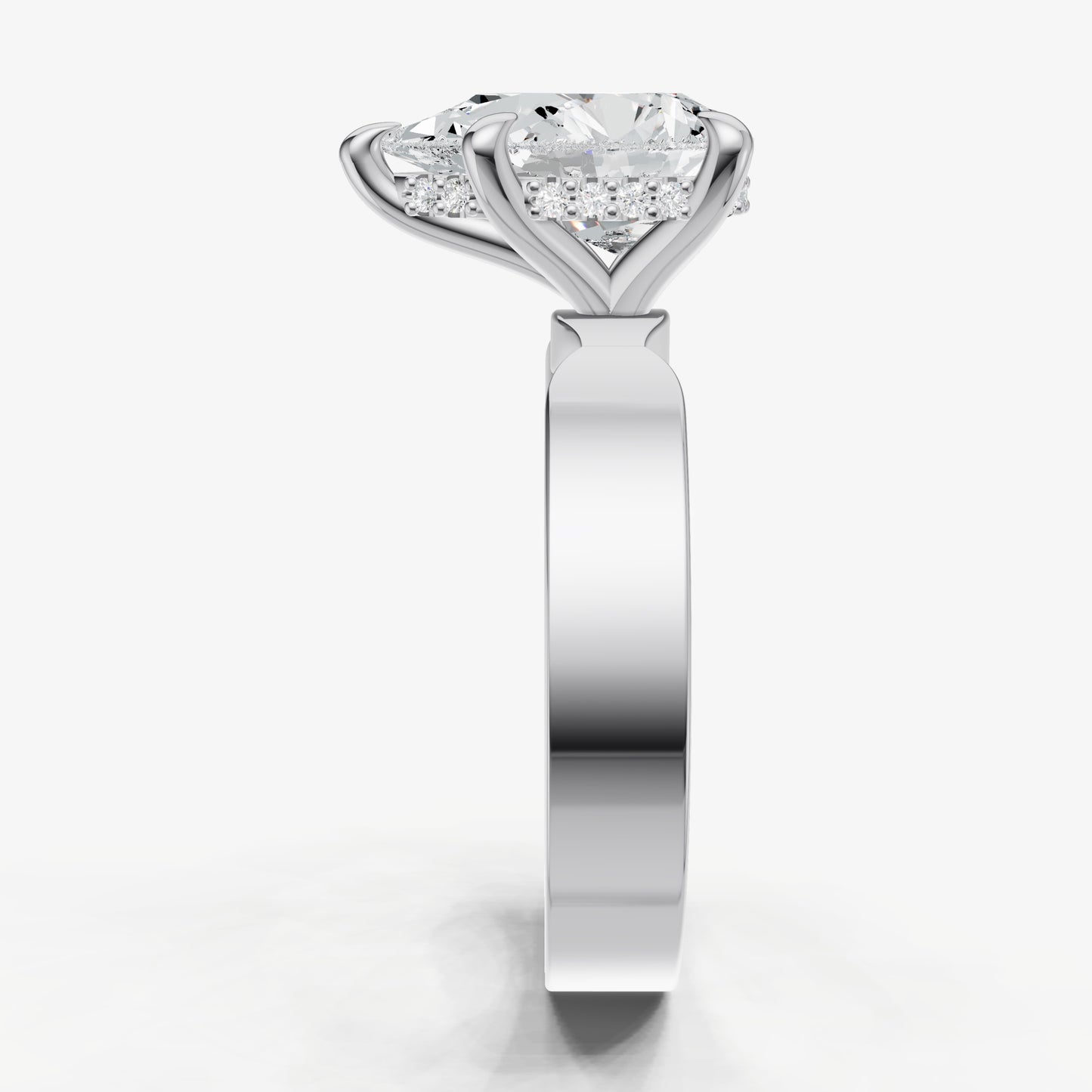 Pear Flat Profile Solitaire Engagement Ring with Hidden Halo