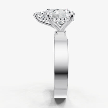 Pear Flat Profile Solitaire Engagement Ring with Hidden Halo