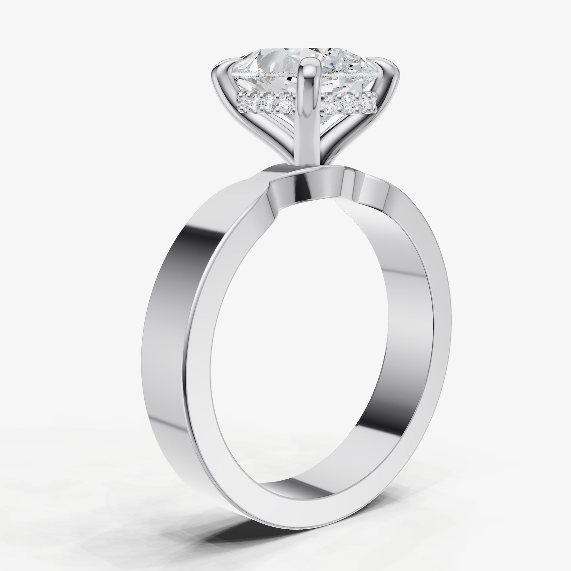 Pear Flat Profile Solitaire Engagement Ring with Hidden Halo