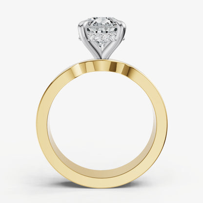 Pear Flat Profile Solitaire Engagement Ring with Hidden Halo