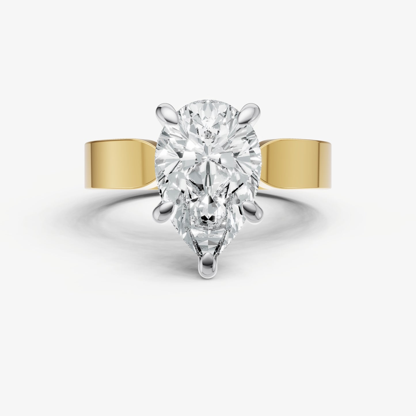 Pear Flat Profile Solitaire Engagement Ring with Hidden Halo