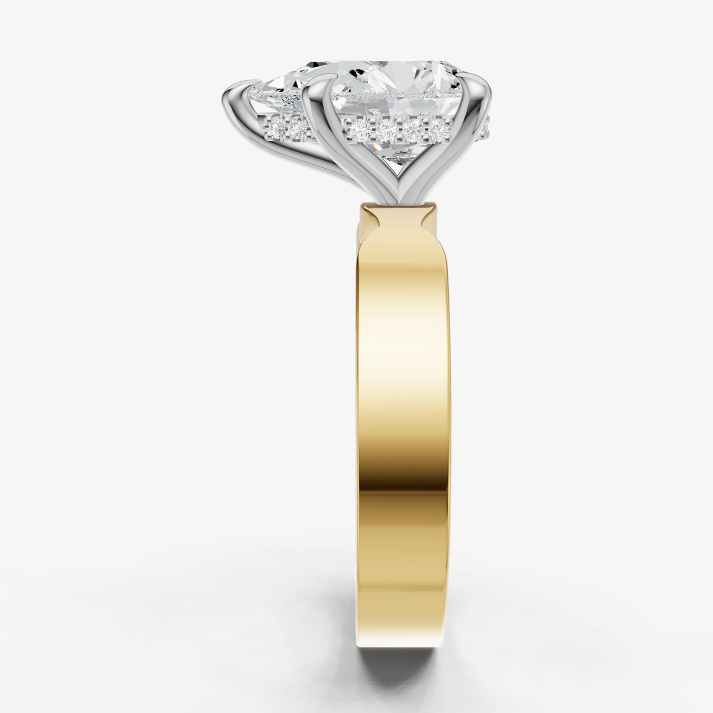 Pear Flat Profile Solitaire Engagement Ring with Hidden Halo