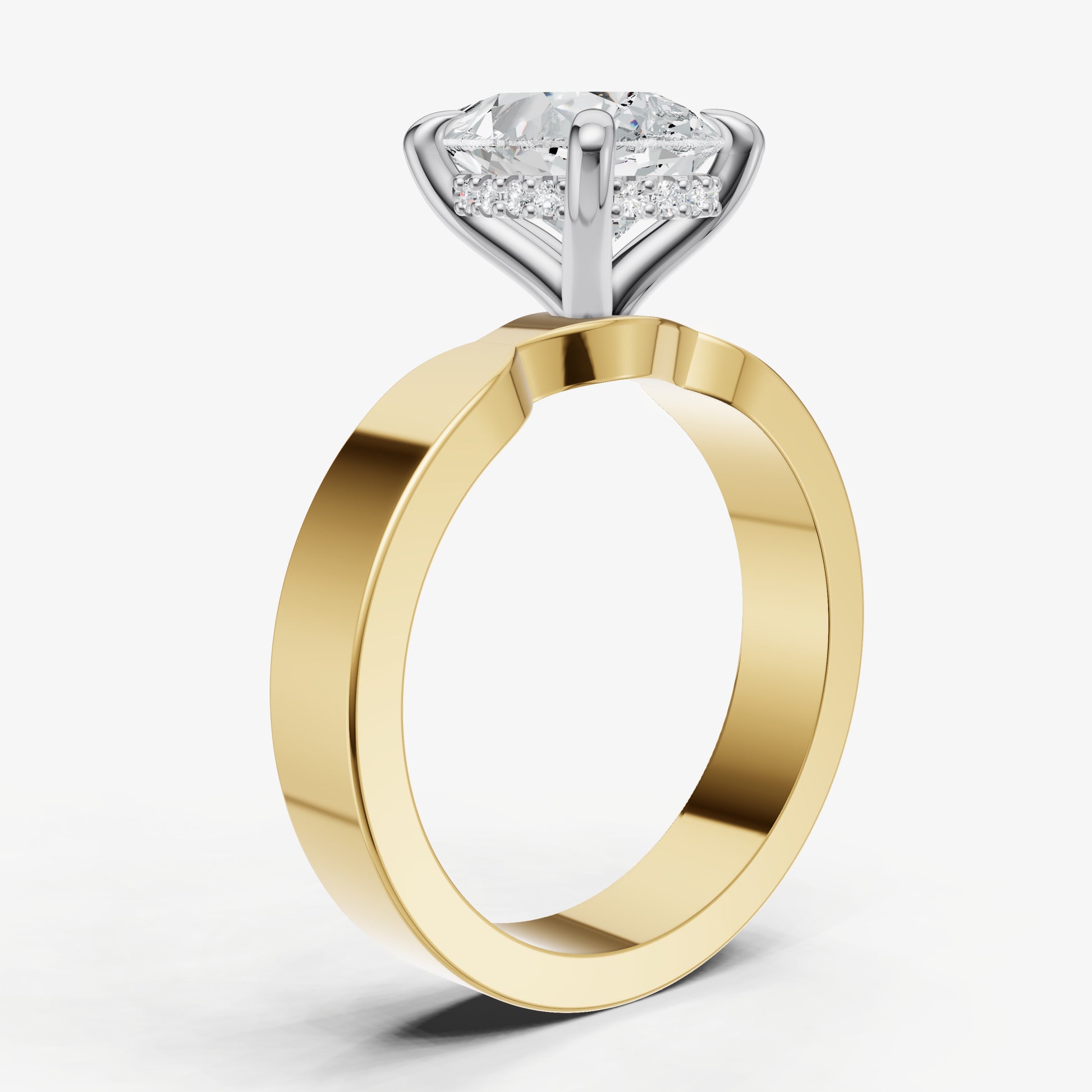 Pear Flat Profile Solitaire Engagement Ring with Hidden Halo
