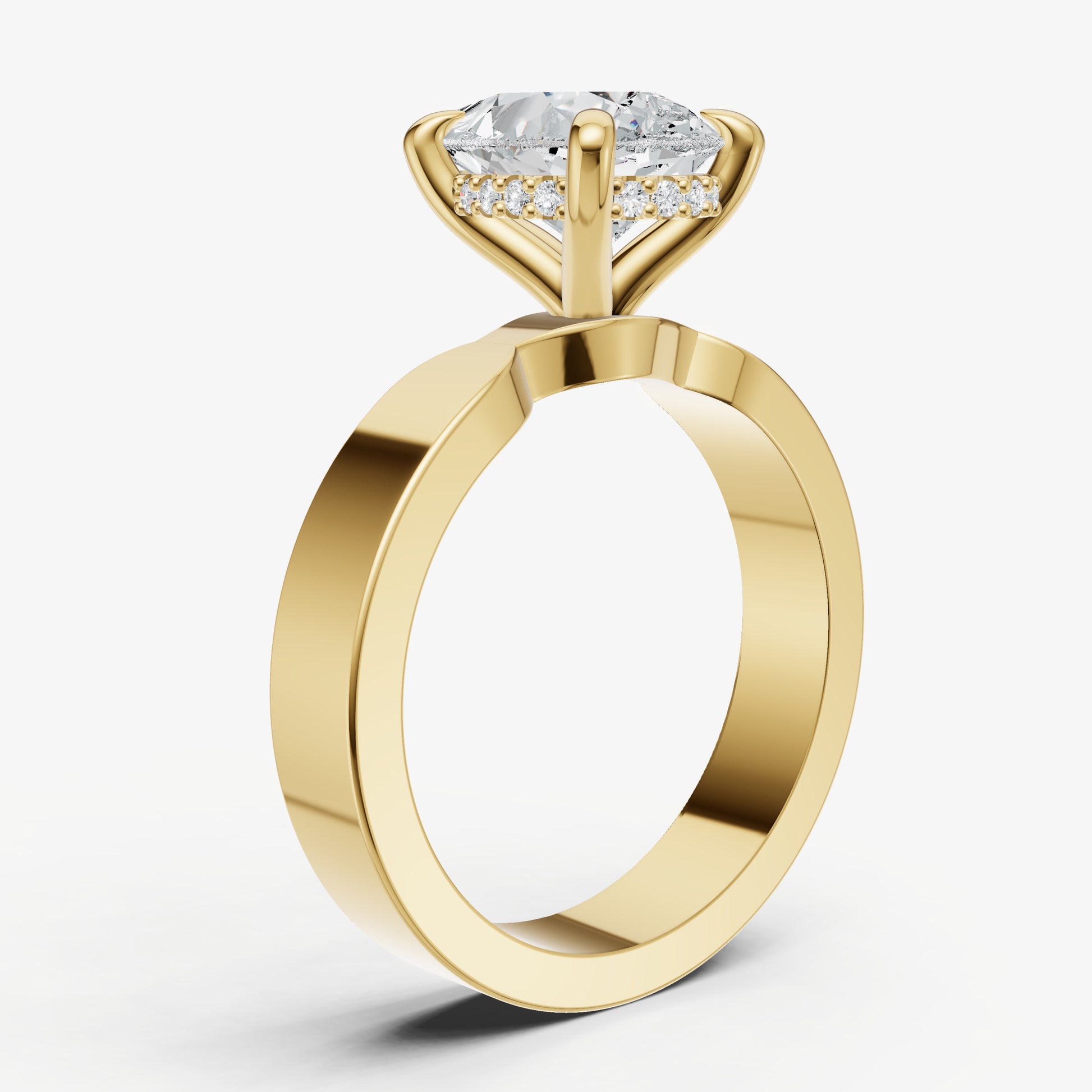 Pear Flat Profile Solitaire Engagement Ring with Hidden Halo