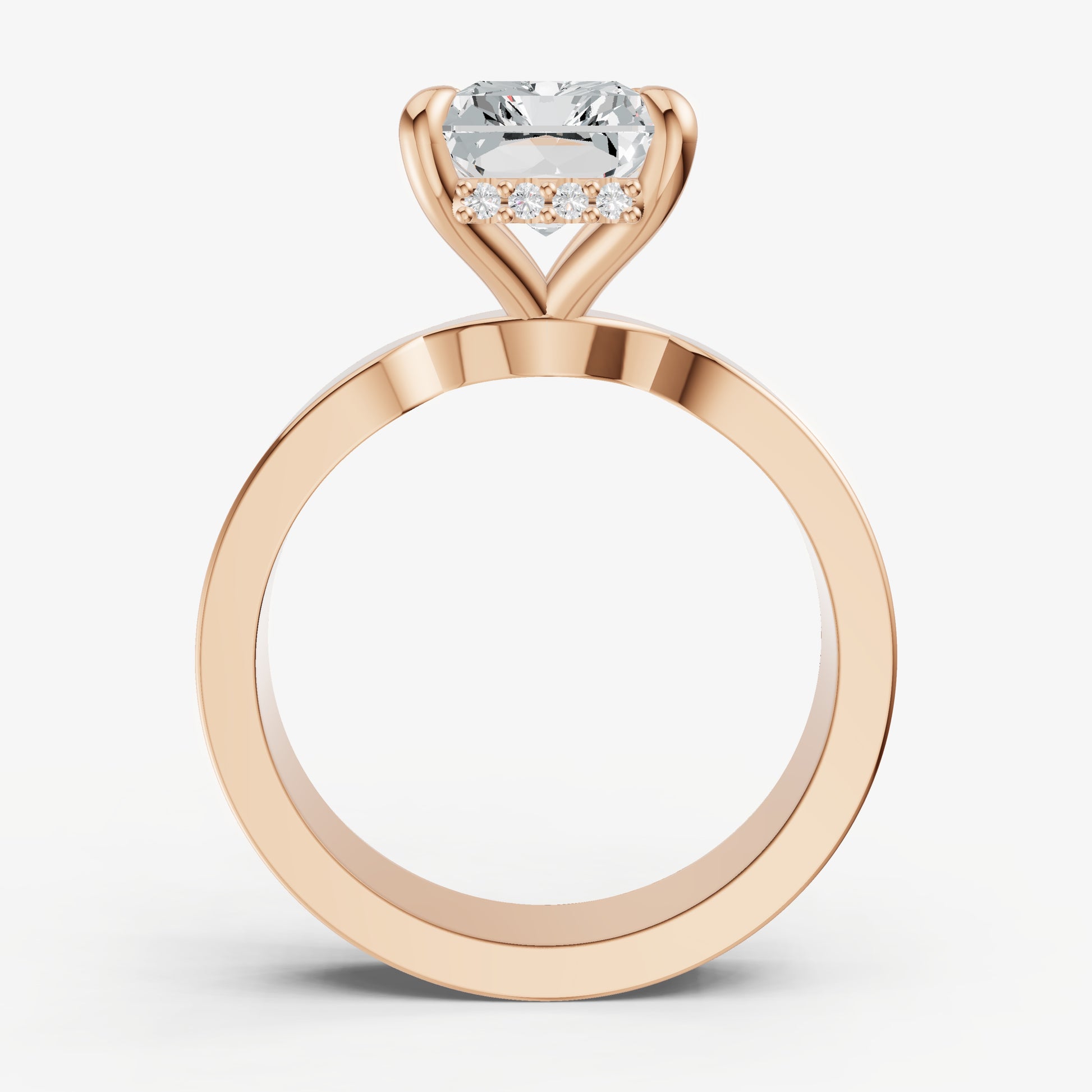 Radiant Flat Profile Solitaire Engagement Ring with Hidden Halo