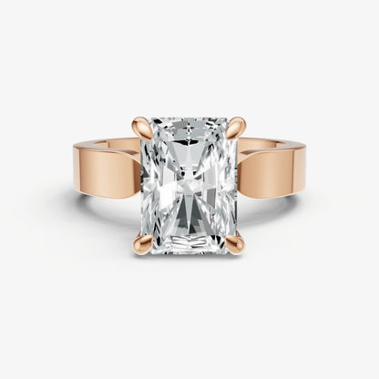 Radiant Flat Profile Solitaire Engagement Ring with Hidden Halo