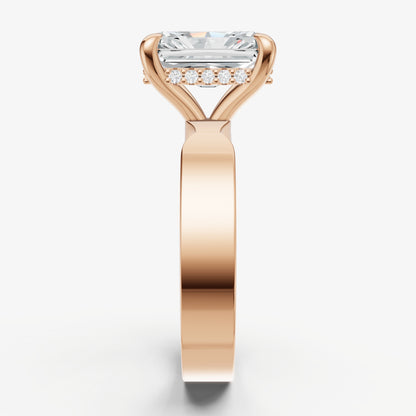 Radiant Flat Profile Solitaire Engagement Ring with Hidden Halo