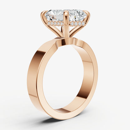 Radiant Flat Profile Solitaire Engagement Ring with Hidden Halo