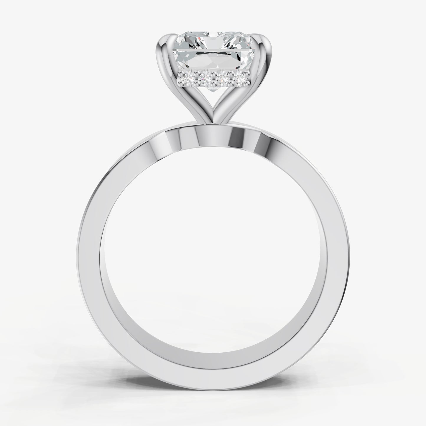 Radiant Flat Profile Solitaire Engagement Ring with Hidden Halo