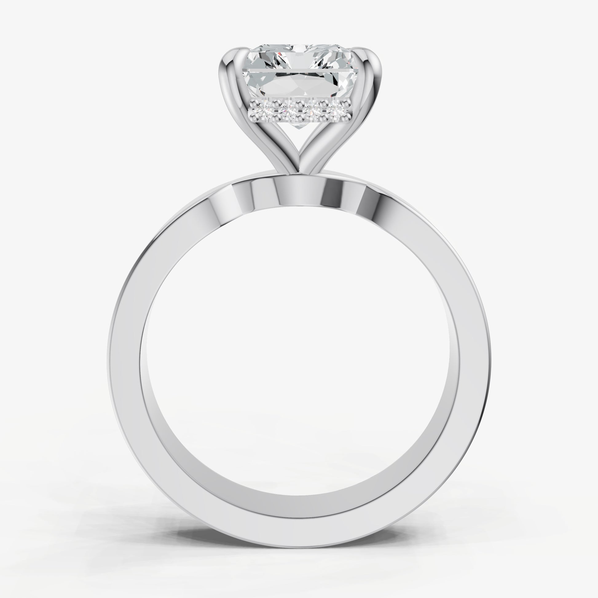Radiant Flat Profile Solitaire Engagement Ring with Hidden Halo