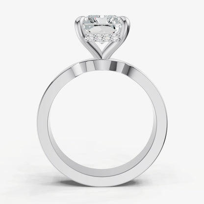 Radiant Flat Profile Solitaire Engagement Ring with Hidden Halo