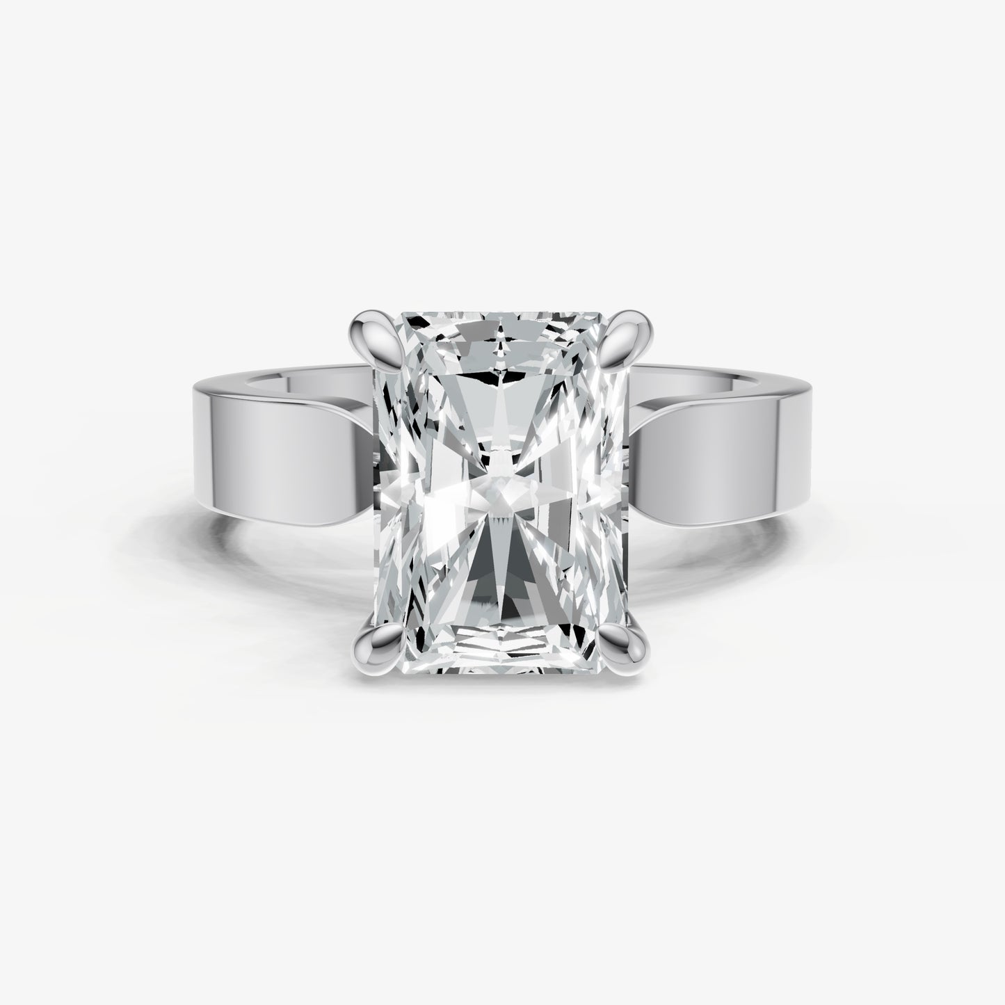 Radiant Flat Profile Solitaire Engagement Ring with Hidden Halo