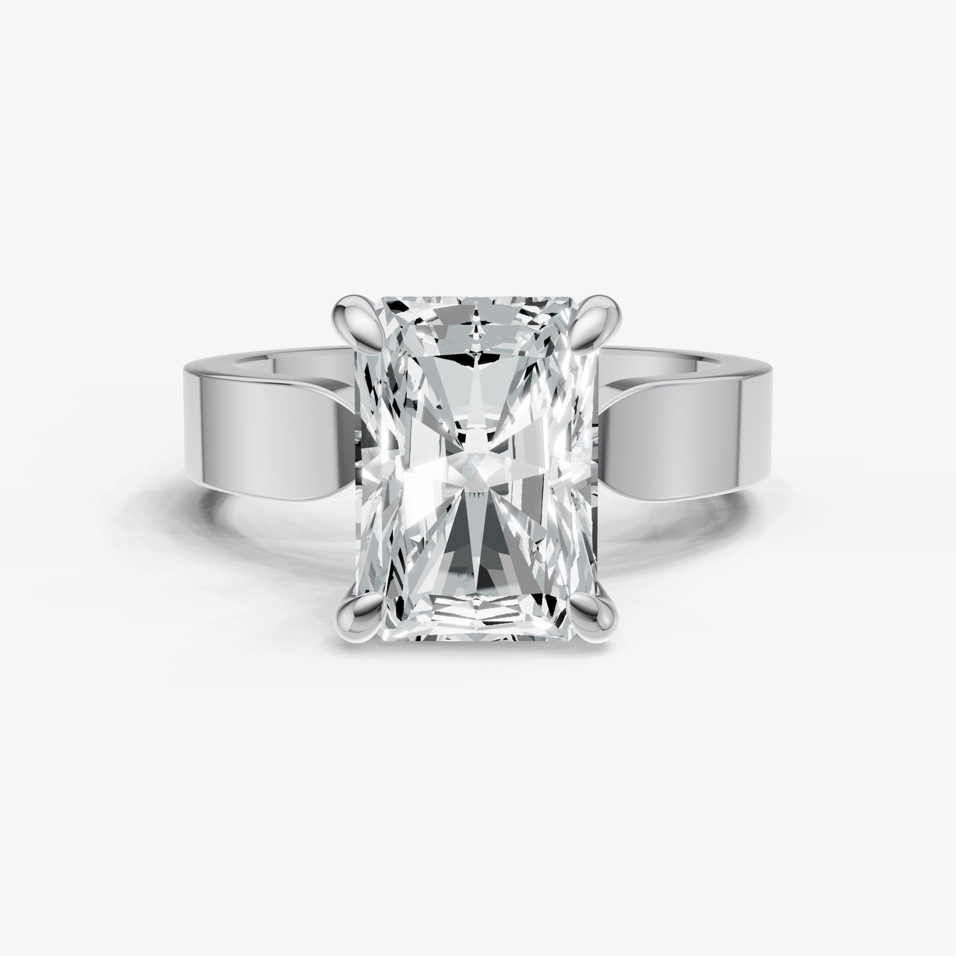 Radiant Flat Profile Solitaire Engagement Ring with Hidden Halo