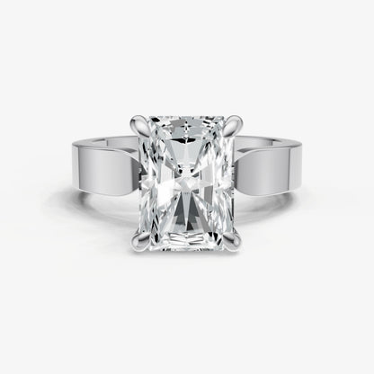 Radiant Flat Profile Solitaire Engagement Ring with Hidden Halo