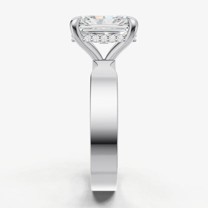 Radiant Flat Profile Solitaire Engagement Ring with Hidden Halo