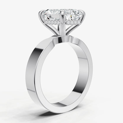 Radiant Flat Profile Solitaire Engagement Ring with Hidden Halo
