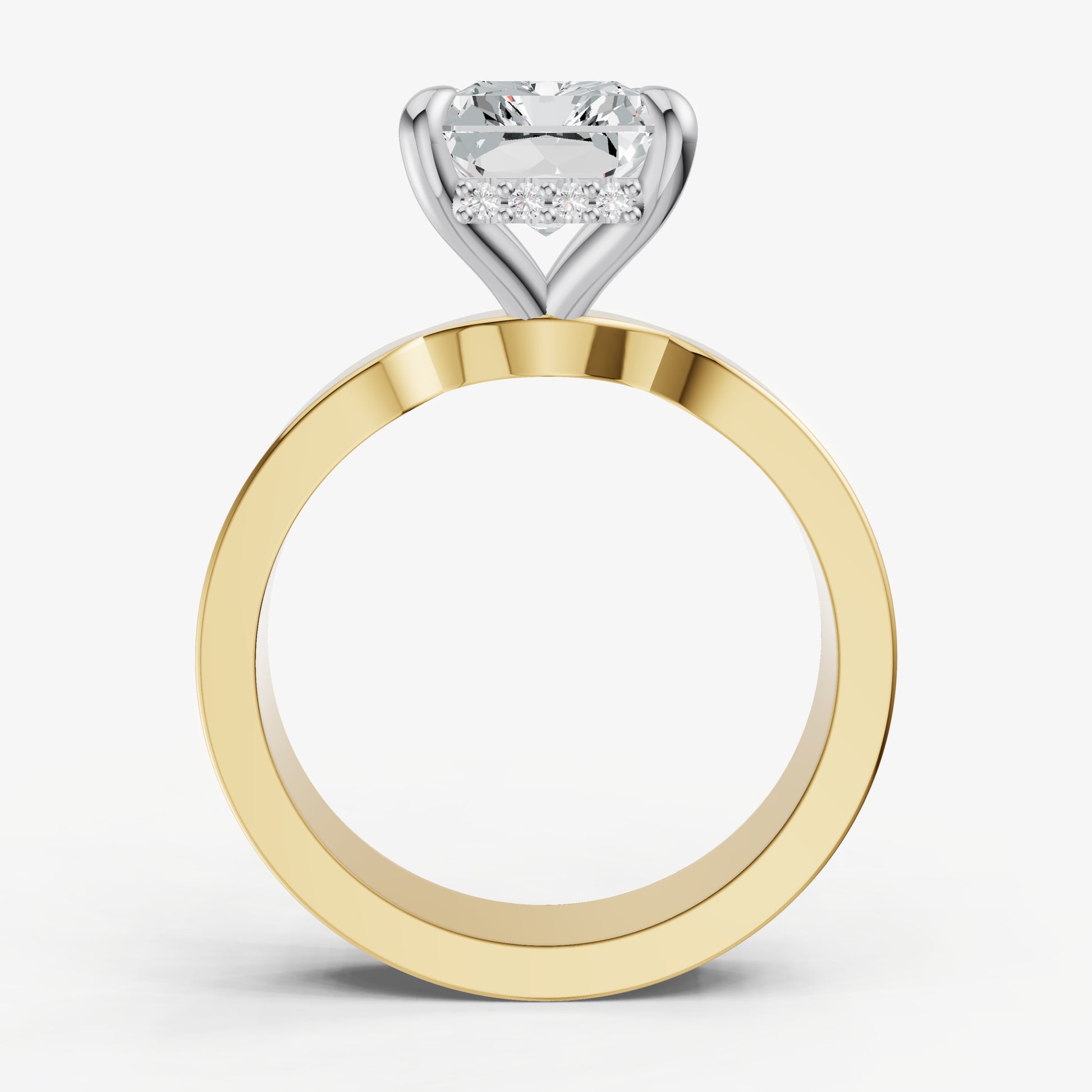 Radiant Flat Profile Solitaire Engagement Ring with Hidden Halo