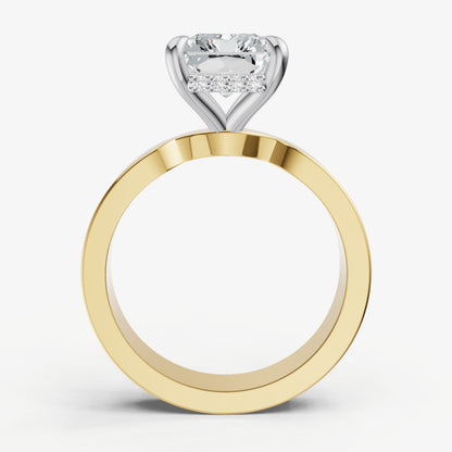 Radiant Flat Profile Solitaire Engagement Ring with Hidden Halo