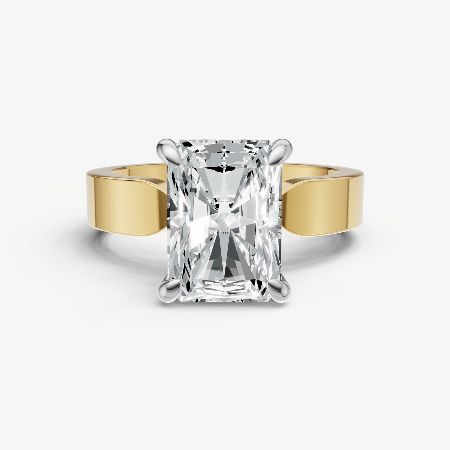 Radiant Flat Profile Solitaire Engagement Ring with Hidden Halo