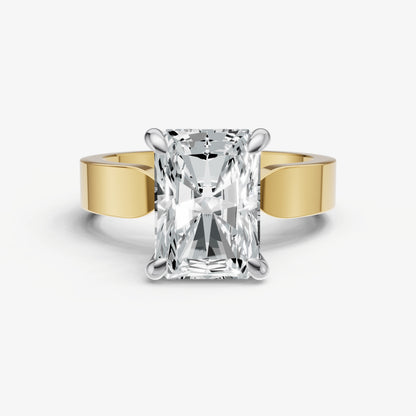 Radiant Flat Profile Solitaire Engagement Ring with Hidden Halo