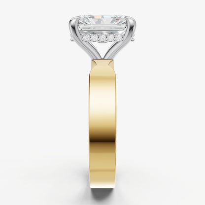 Radiant Flat Profile Solitaire Engagement Ring with Hidden Halo