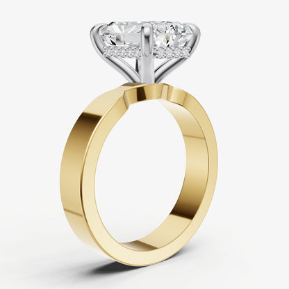Radiant Flat Profile Solitaire Engagement Ring with Hidden Halo