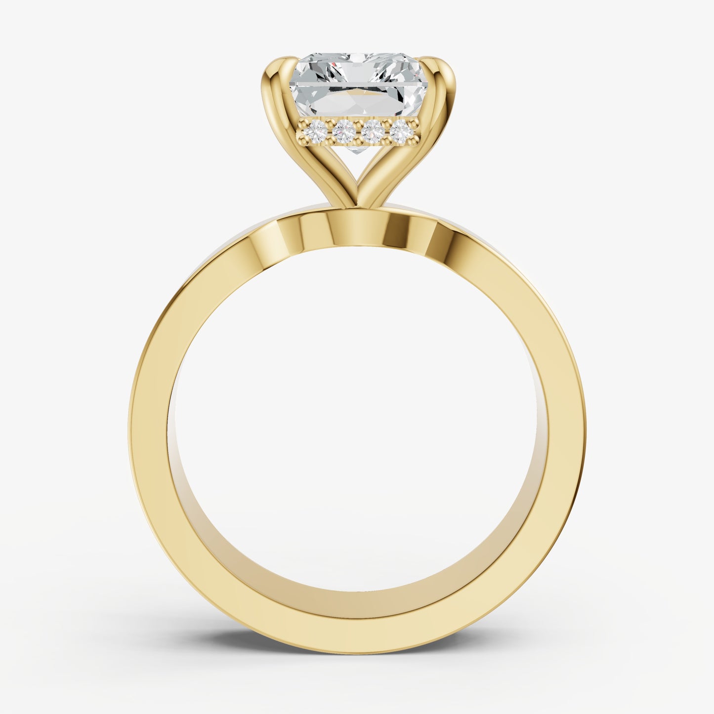 Radiant Flat Profile Solitaire Engagement Ring with Hidden Halo