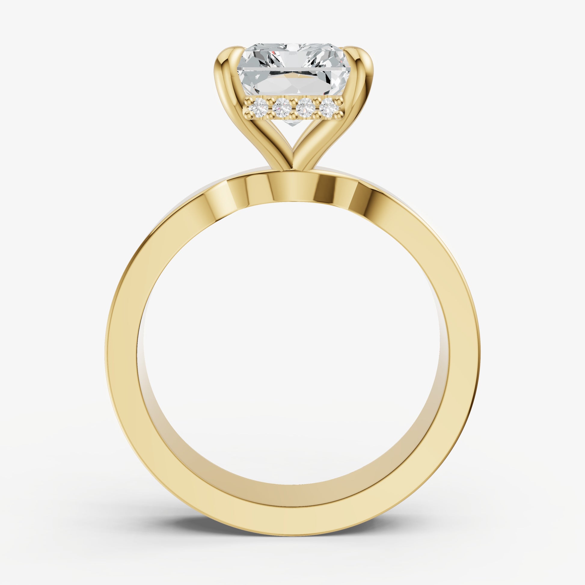 Radiant Flat Profile Solitaire Engagement Ring with Hidden Halo