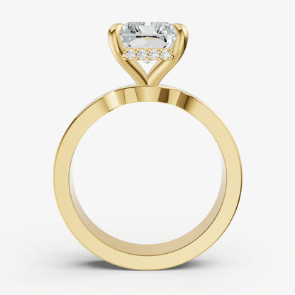 Radiant Flat Profile Solitaire Engagement Ring with Hidden Halo