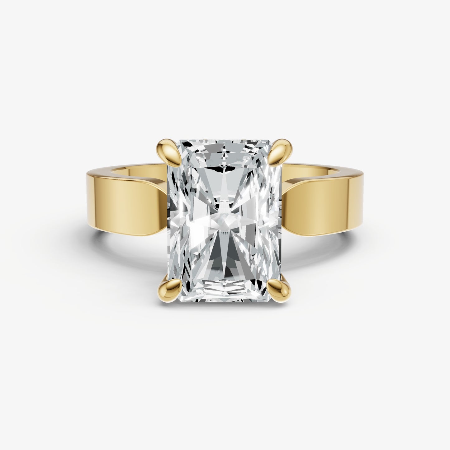 Radiant Flat Profile Solitaire Engagement Ring with Hidden Halo