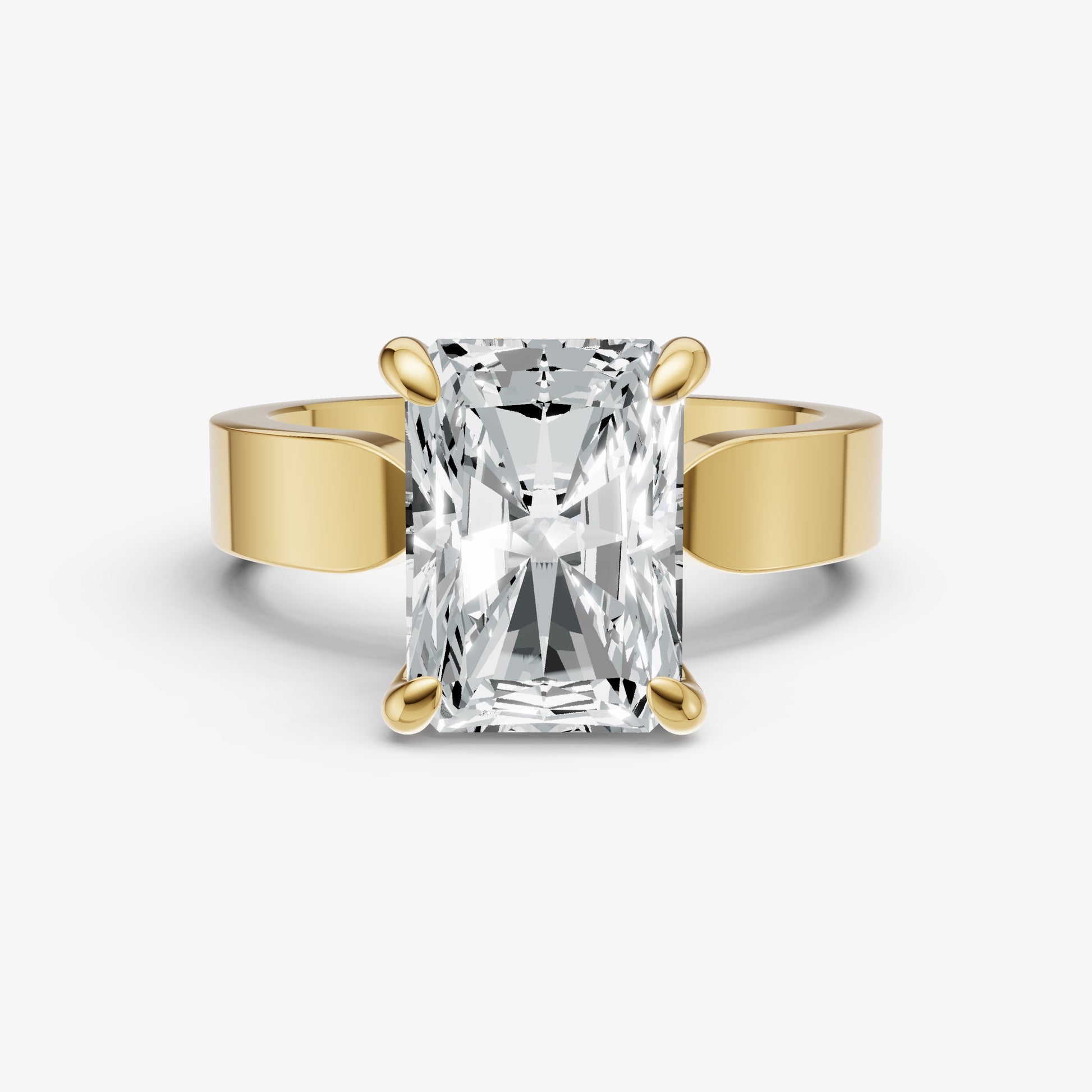 Radiant Flat Profile Solitaire Engagement Ring with Hidden Halo