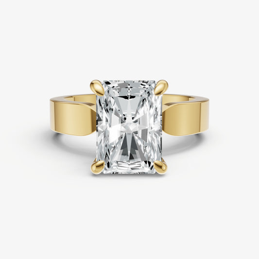 Radiant Flat Profile Solitaire Engagement Ring with Hidden Halo