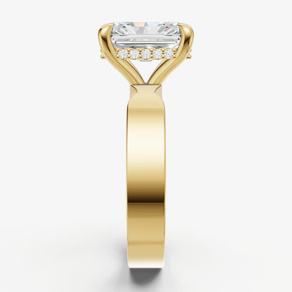 Radiant Flat Profile Solitaire Engagement Ring with Hidden Halo