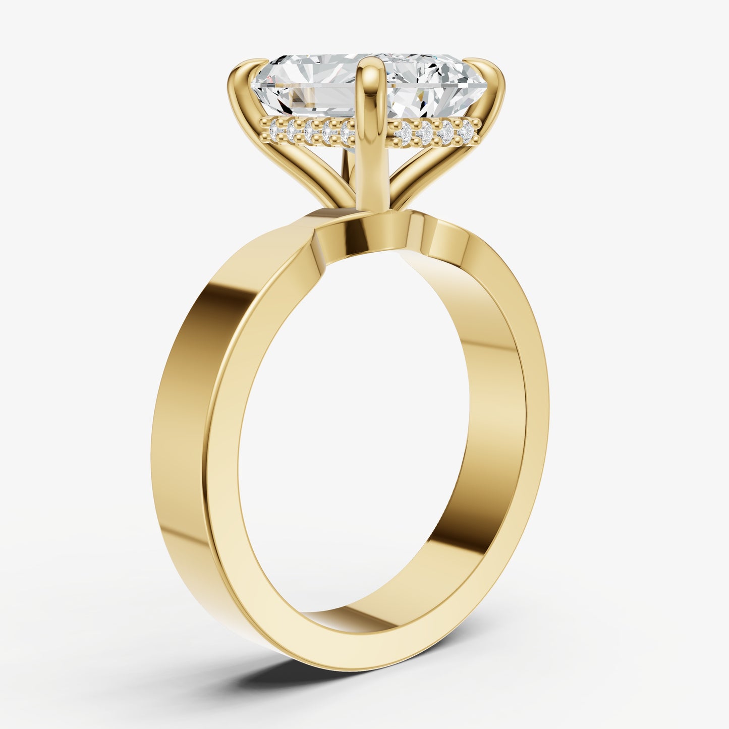 Radiant Flat Profile Solitaire Engagement Ring with Hidden Halo