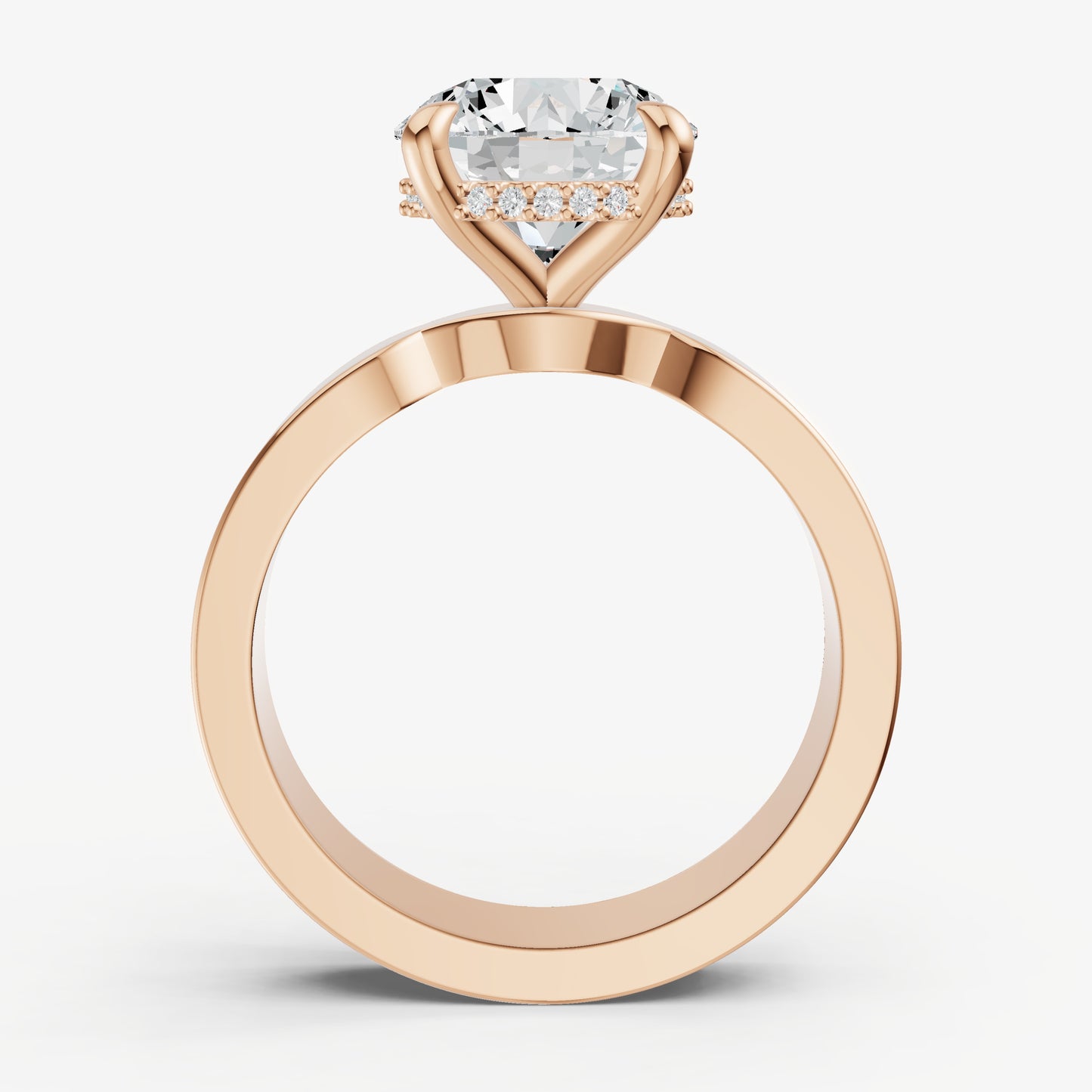 Round Flat Profile Solitaire Engagement Ring with Hidden Halo